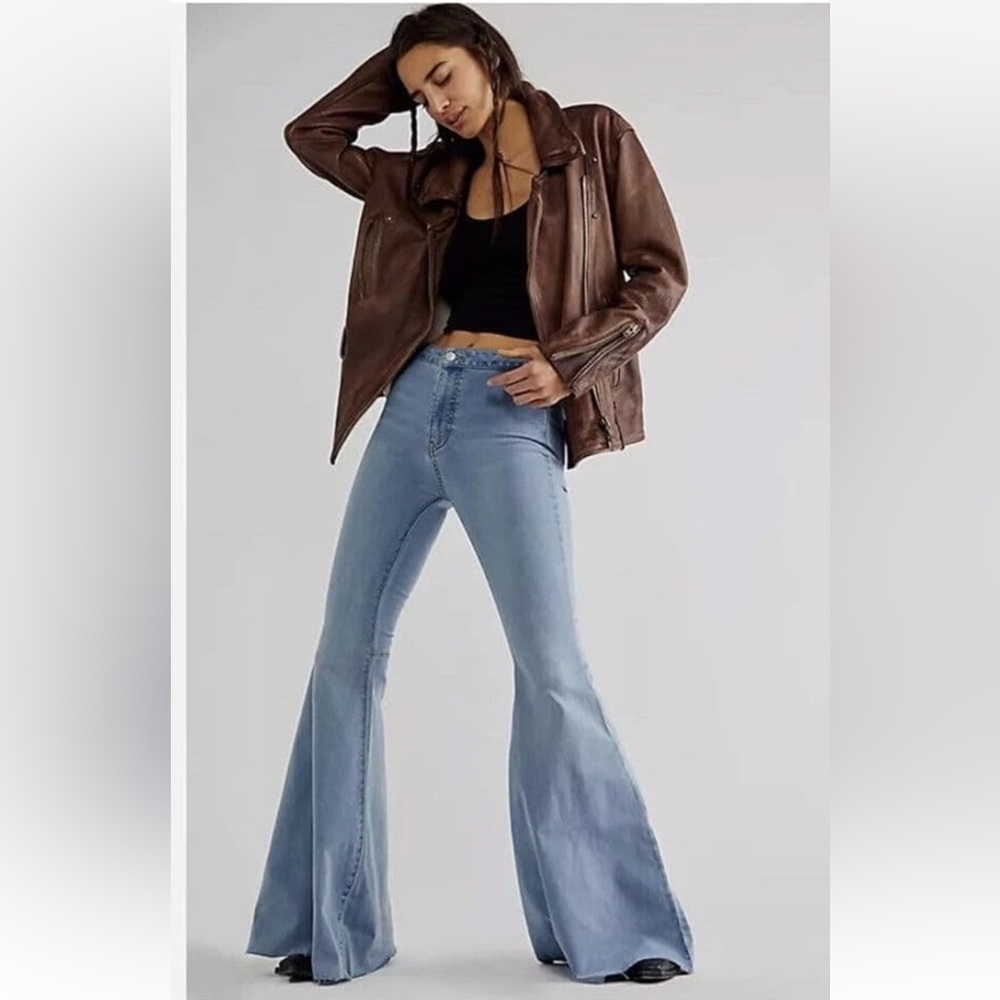 Free People "Just Float On" Light Blue High Waist Bell Bottom Jeans